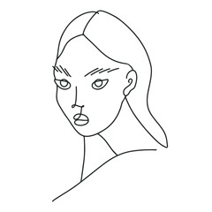 Abstract portrait one line vector drawing. Minimalistic style. Nude line art. Modern continuous line art. Fashion print. Beauty salon logo.