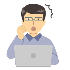 
青い服の男性/驚き