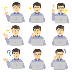 パソコンを使う男性セット