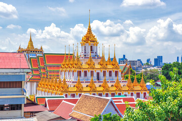 Grand Golden Pagoda Loha Prasart at Wat Ratchanadda Temple, Tourist Destination of Bangkok, Thailand