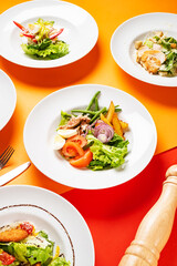 dinner set on the color background