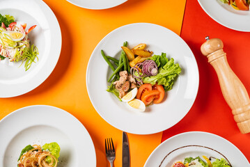 dinner set on the color background