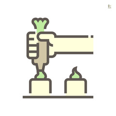 Icing tips with cream in food processing industry vector icon design on white background, 64x64 pixel perfect and editable stroke.