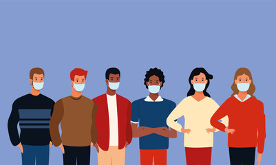 young people wearing medical masks characters
