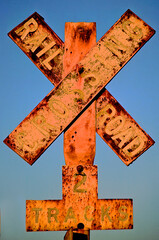 Old Railroad Crossing sign at old docklands, San Francisco, California 