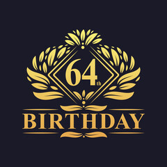 64 years Birthday Logo, Luxury Golden 64th Birthday Celebration.