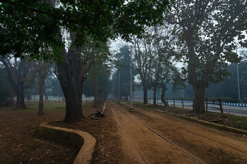 Deserted look of Kolkata tram lines, under lockdown due to corona virus. Kolkata is the capital city of West Bengal, India which came under lockdown to avoid getting people affected by corona virus.