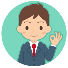 OKサインをする男子学生のアイコン