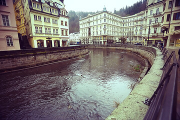 Karlovy Vary Czech Republic / view of the landscape city of Karlovy Vary, a tourist view in the...
