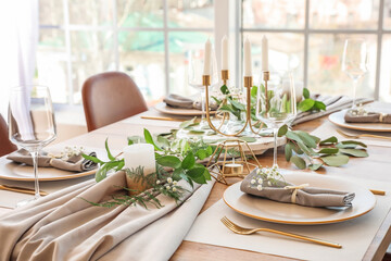 Beautiful table setting in dining room