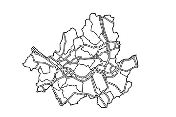 Map of Seoul with main roads. Vector line art illustration.