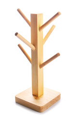 Wooden holder for cups on white background