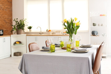 Served table in modern dining room