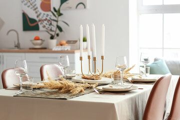 Served table in modern dining room