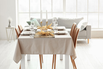 Served table in modern dining room
