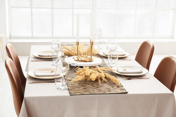 Served table in modern dining room