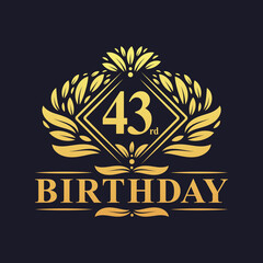 43 years Birthday Logo, Luxury Golden 43rd Birthday Celebration.
