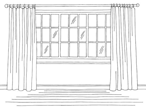 Room graphic black white home interior sketch illustration vector