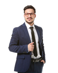 Handsome young businessman on white background