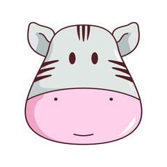 Vector illustration of a cute cartoon zebra’s face. Isolated on white background. Cute  animal set