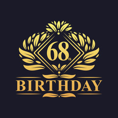 68 years Birthday Logo, Luxury Golden 68th Birthday Celebration.