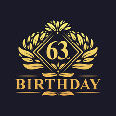 63 years Birthday Logo, Luxury Golden 63rd Birthday Celebration.