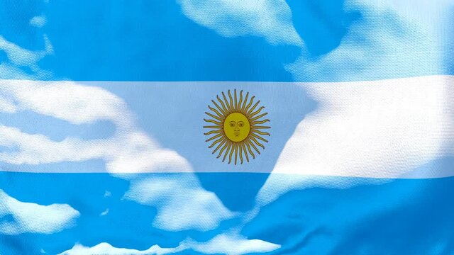 The national flag of Argentina is flying in the wind