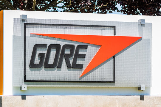 May 20, 2020 Santa Clara / CA / USA - Gore sign at their headquarters in Silicon Valley; W. L. Gore & Associates is an American manufacturing company best known as the developer of Gore-Tex fabrics