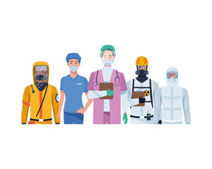 doctors staff wearing medical masks and biosafety suit