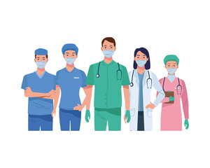 doctors staff wearing medical masks characters