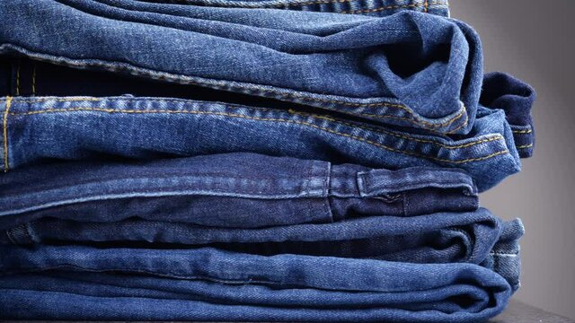 Denim jeans texture or denim jeans. Shot with slider or move camera in 4K Resolution