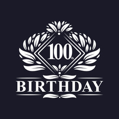 100 years Birthday Logo, Luxury 100th Birthday Celebration.