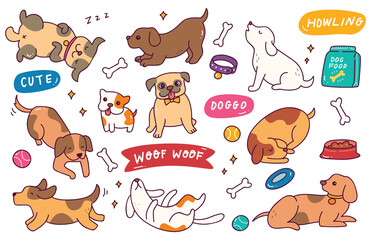 Dog Pose Hand Drawn Doodle Collection 