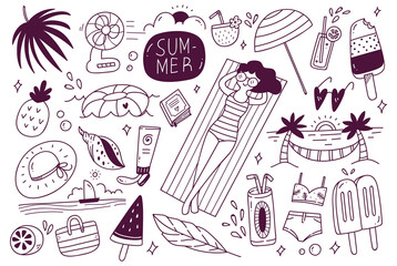 Set of summer doodle on white background