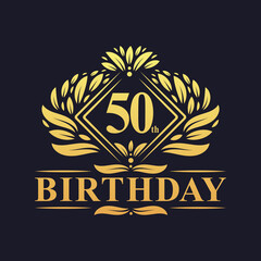 50 years Birthday Logo, Luxury Golden 50th Birthday Celebration.
