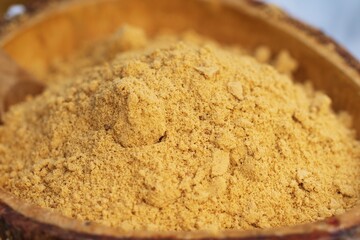 Close up of Dark Soft Brown Sugar thai street food market