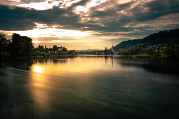 Fototapeta premium sunset over the river