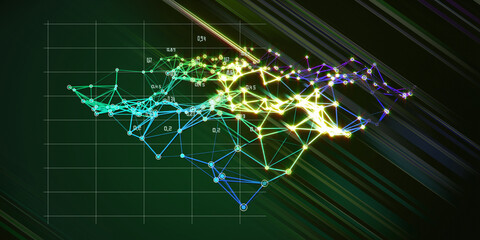 Abstract futuristic analytical  background with color grid of data and blurred lines  Big data. Business visualization of artificial intelligence . Quantum virtual cryptography.  Blockchain. 