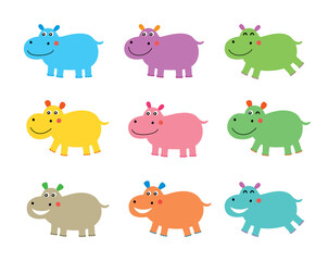 cute pretty hippo vector set