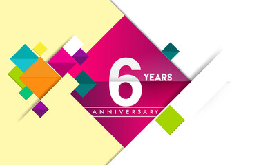 6th years anniversary logo, vector design birthday celebration with colorful geometric isolated on white background.