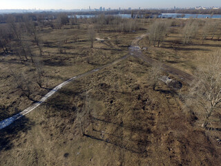 Obraz premium Aerial view of the Saburb landscape at winter time (drone image). Near Kiev,Ukraine