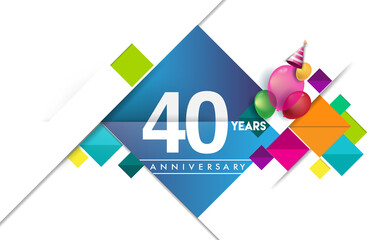 40th years anniversary logo, vector design birthday celebration with colorful geometric isolated on white background.