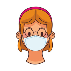 young woman wearing medical mask head character