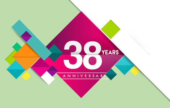 38th years anniversary logo, vector design birthday celebration with colorful geometric isolated on white background.