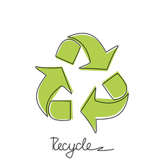 Triangular recycling symbol on white background.