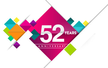 52nd years anniversary logo, vector design birthday celebration with colorful geometric isolated on white background.