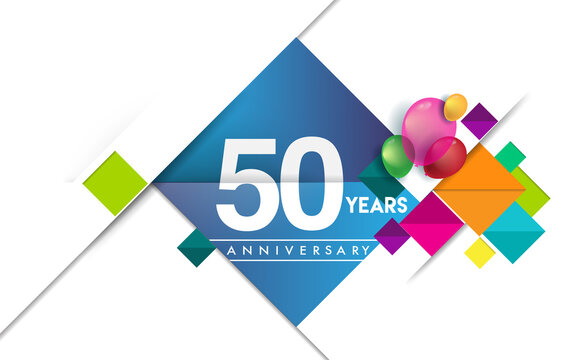 50th years anniversary logo, vector design birthday celebration with colorful geometric isolated on white background.