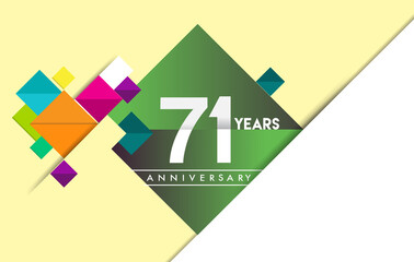 71st years anniversary logo, vector design birthday celebration with colorful geometric isolated on white background.