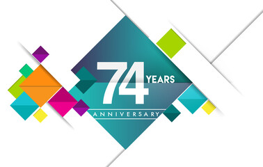 74th years anniversary logo, vector design birthday celebration with colorful geometric isolated on white background.