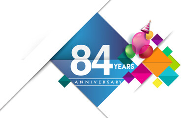 84th years anniversary logo, vector design birthday celebration with colorful geometric isolated on white background.